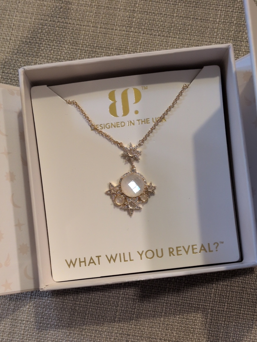Bomb Party Halo Gold Plated Genuine Moonstone 18" 2.5" extender, New in box
